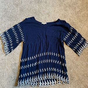 GG Collection Dark Blue Blouse with White Embroidery